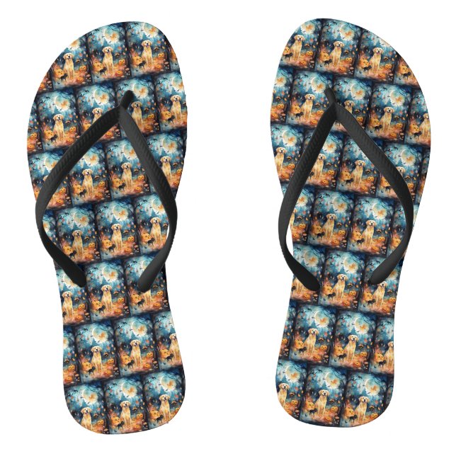 Halloween Finnish Lappund With Pumpkins Scary  Flip Flops (Footbed)