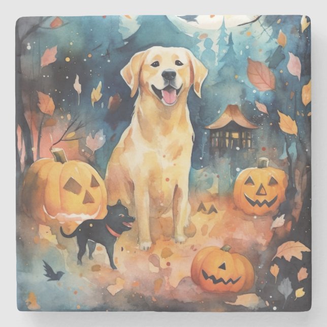 Halloween Finnish Lappund With Pumpkins Scary  Stone Coaster (Front)
