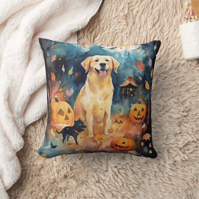 Halloween Finnish Lappund With Pumpkins Scary  Throw Pillow (Blanket)