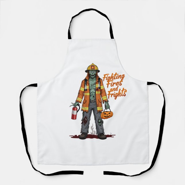 Halloween Firefighter Fighting Fires and Frights Apron (Front)