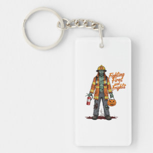 Halloween Firefighter Fighting Fires and Frights Keychain