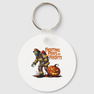 Halloween Firefighter Fighting Fires and Frights Keychain