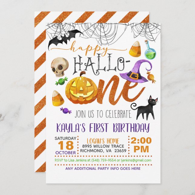 Halloween First Birthday Invitation (Front/Back)