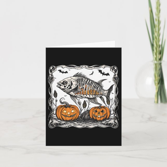 Halloween Fish Skeleton Funny Spooky Fish Bone Gra Card (Front)
