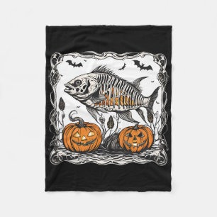 Halloween Fish Skeleton Funny Spooky Fish Bone Gra Fleece Blanket