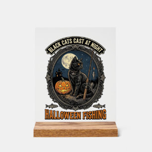 Halloween Fishing Cat Vintage Pumpkin Design_1 Acrylic Sign