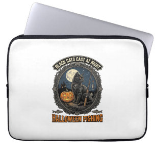 Halloween Fishing Cat Vintage Pumpkin Design_1 Laptop Sleeve