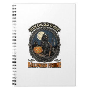 Halloween Fishing Cat Vintage Pumpkin Design_1 Notebook