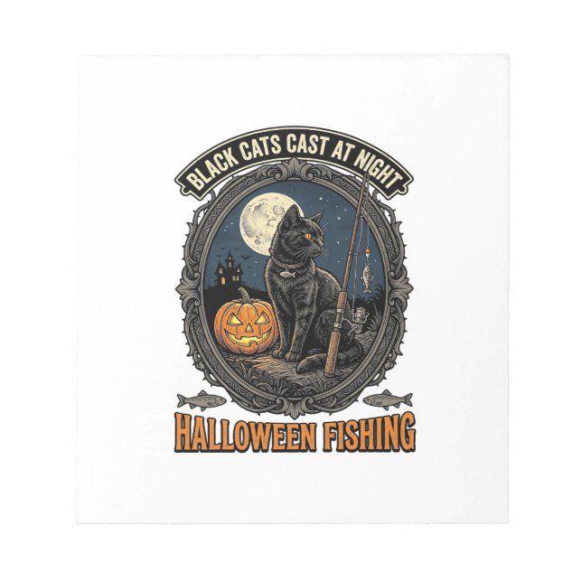 Halloween Fishing Cat Vintage Pumpkin Design_1 Notepad (Front)