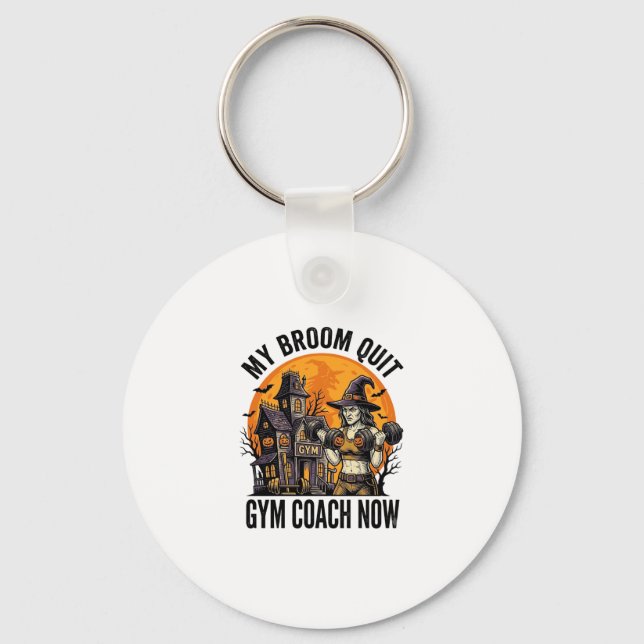 Halloween Fitness Trainer Witch Pumpkin Workout Gr Keychain (Front)