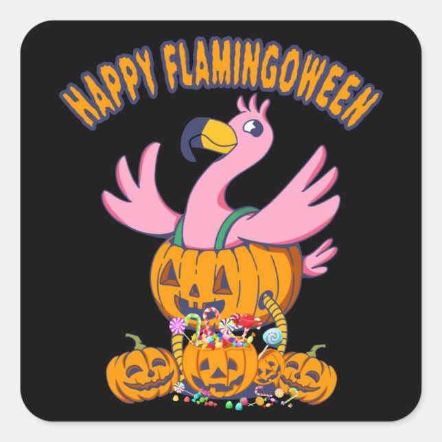 Halloween Flamingo Happy Flamingoween Kids Square Sticker (Front)
