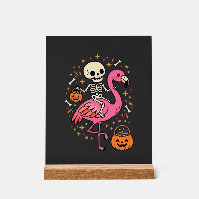 Halloween Flamingo Skeleton Candy Bucket Vector De Acrylic Sign (Front)