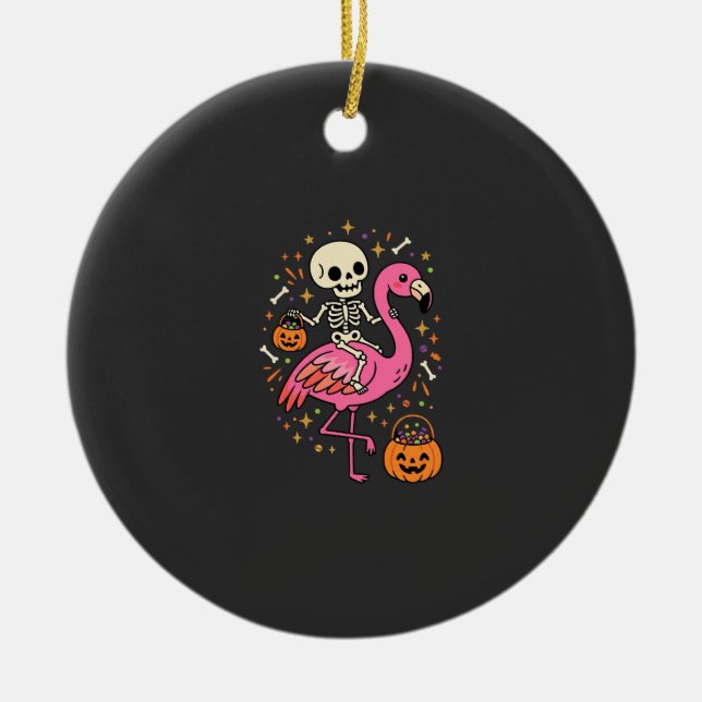 Halloween Flamingo Skeleton Candy Bucket Vector De Ceramic Ornament (Front)