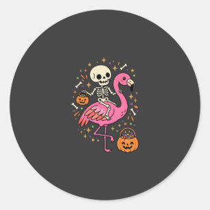 Halloween Flamingo Skeleton Candy Bucket Vector De Classic Round Sticker