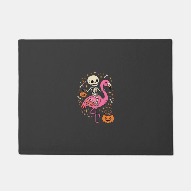 Halloween Flamingo Skeleton Candy Bucket Vector De Doormat (Front)