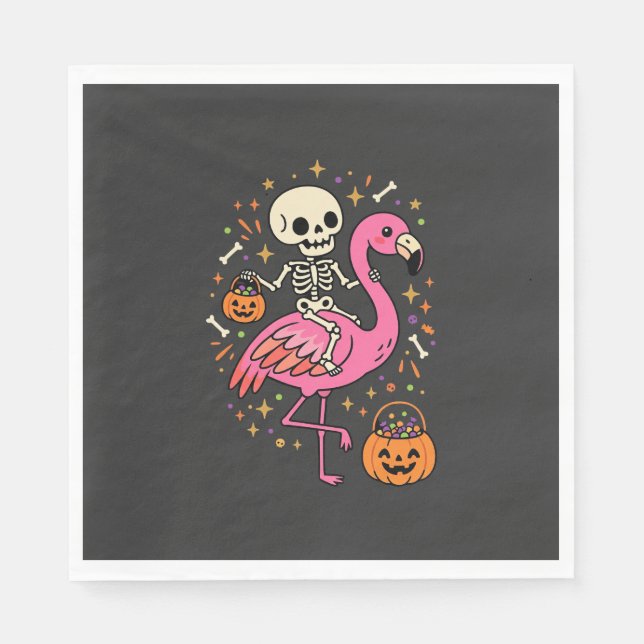 Halloween Flamingo Skeleton Candy Bucket Vector De Napkin (Front)