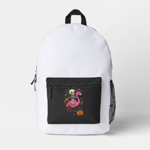 Halloween Flamingo Skeleton Candy Bucket Vector De Printed Backpack