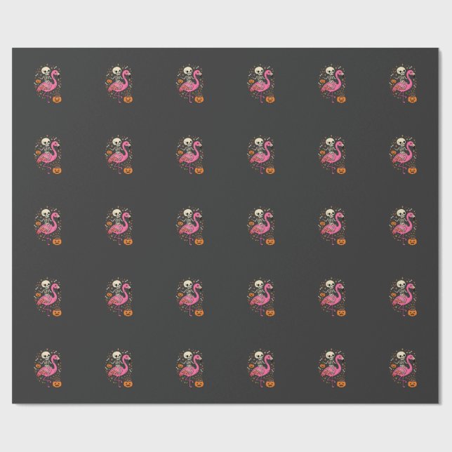 Halloween Flamingo Skeleton Candy Bucket Vector De Wrapping Paper (Flat)