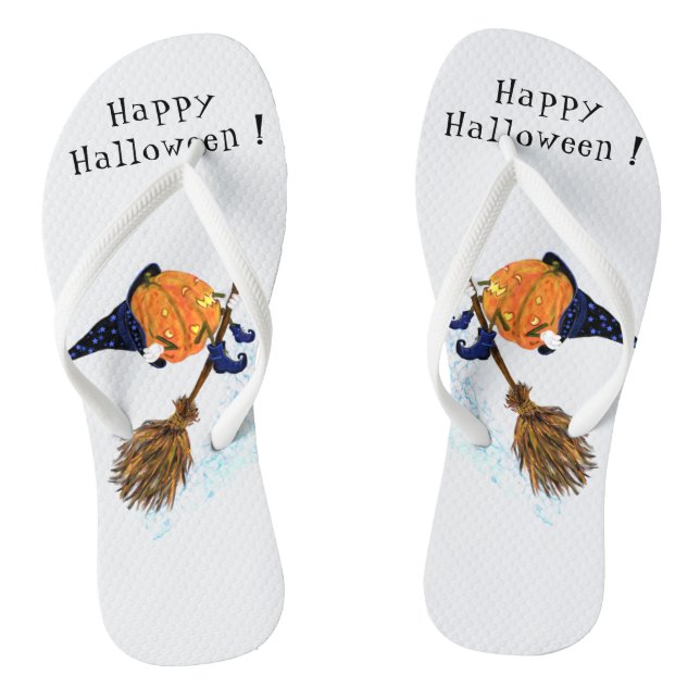 Halloween Flip Flops Witch Pumpkin Flying Broom (Footbed)