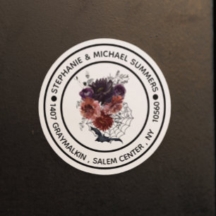 Halloween Floral Autumn Bat Return address  Classic Round Sticker