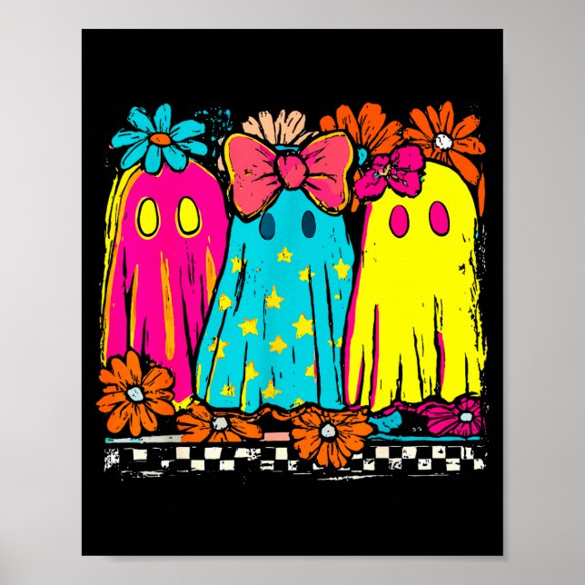 Halloween Floral Boo Ghost Cute Girly Bow Soky Vib Poster (Front)