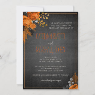 Halloween Floral Orange & Black Gothic Wedding Invitation