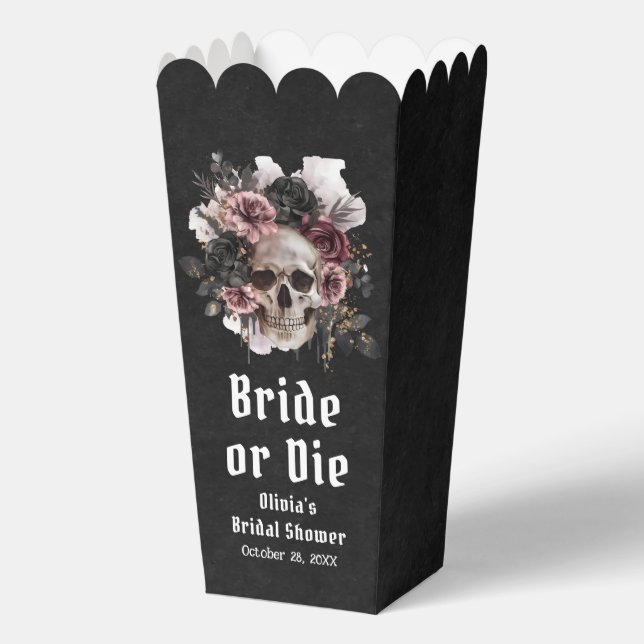 Halloween Floral Skull Bride or Die Bridal Shower Favor Box (Front)