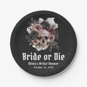 Halloween Floral Skull Bride or Die Bridal Shower Paper Plate