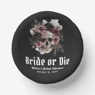 Halloween Floral Skull Bride or Die Bridal Shower Paper Plate