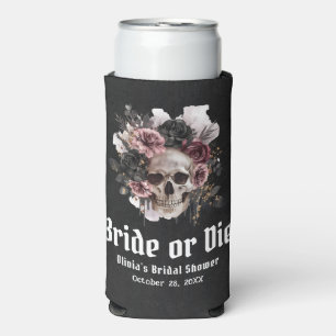 Halloween Floral Skull Bride or Die Bridal Shower Seltzer Can Cooler