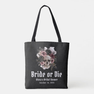 Halloween Floral Skull Bride or Die Bridal Shower Tote Bag