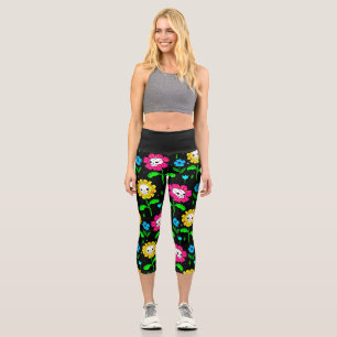 halloween floral skull flowers black capri leggings
