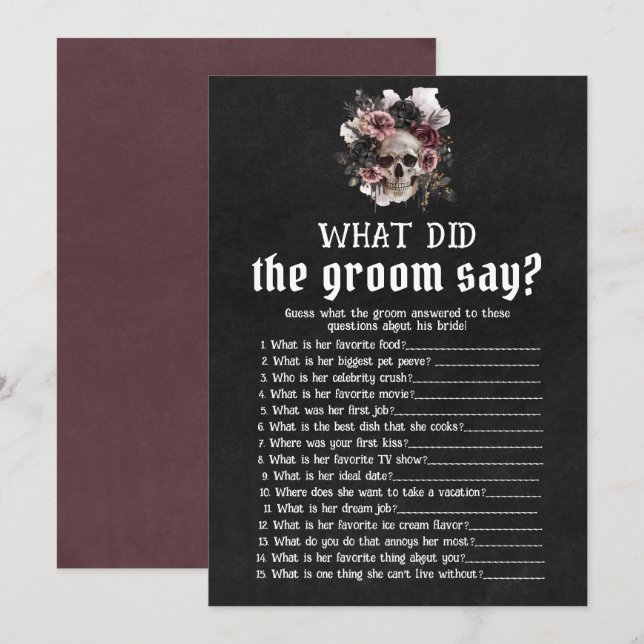 Halloween Floral Skull What Did The Groom Say Game Invitation (Front/Back)