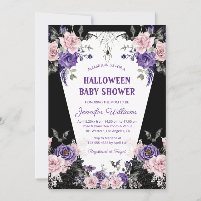 halloween floral spooky black baby shower grave invitation (Front)