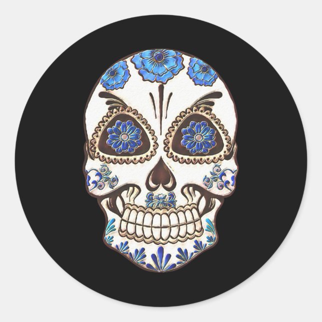 Halloween Floral Sugar Skull Classic Round Sticker (Front)