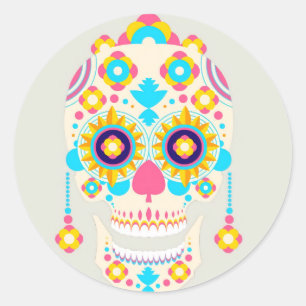 Halloween Floral Sugar Skull Classic Round Sticker