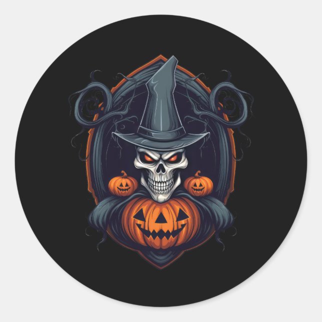 Halloween Floral Sugar Skull Classic Round Sticker (Front)