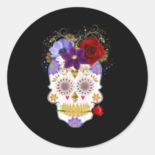 Halloween Floral Sugar Skull Classic Round Sticker