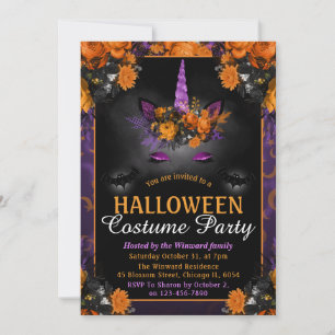 Halloween Floral Unicorn Face Costume Party Invitation