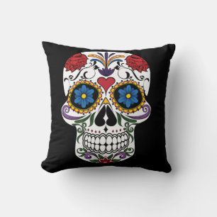 Halloween Floral Vintage Punk Sugar Skull Throw Pillow