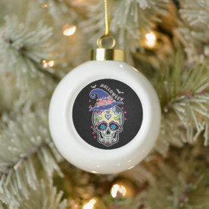 Halloween Flower Skull Ceramic Ball Christmas Ornament
