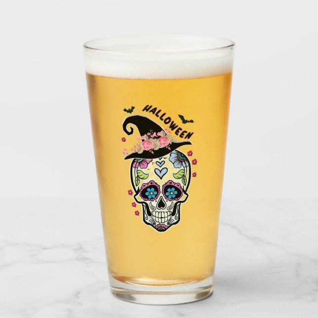 Halloween Flower Skull Glass (Front Filled)