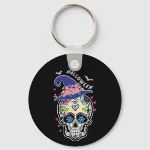Halloween Flower Skull Keychain