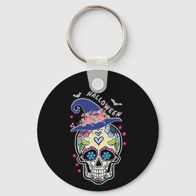 Halloween Flower Skull Keychain (Front)