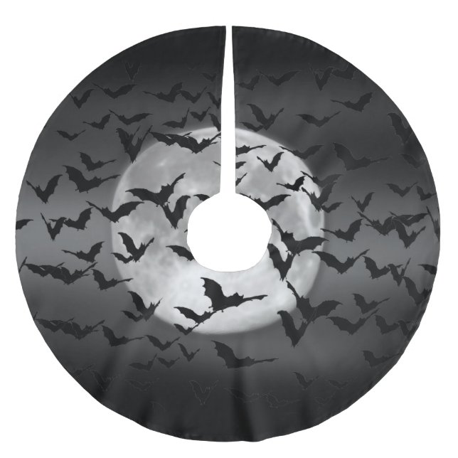 Halloween Flying Bats and a Full Moon Brushed Polyester Tree Skirt (Front)