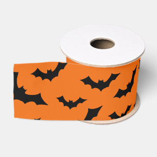 Halloween Flying Bats Design, Orange Bat Grosgrain Ribbon