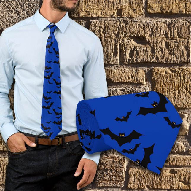 Halloween Flying Bats Night Blue Novelty Tie (Creator Uploaded)