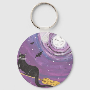 Halloween Flying Black Cat Keychain