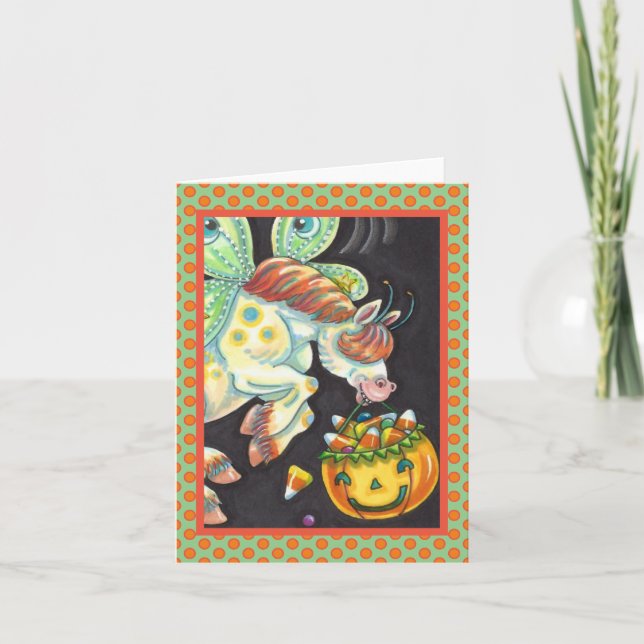 HALLOWEEN FLYING HORSE CANDY CORN Blank Note Card (Front)