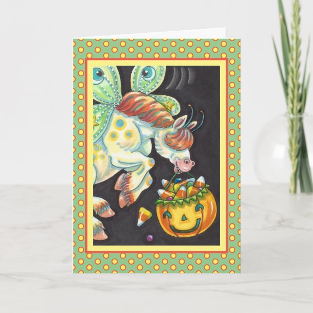 HALLOWEEN FLYING HORSE CANDY CORN HOLIDAY CARD (Front)